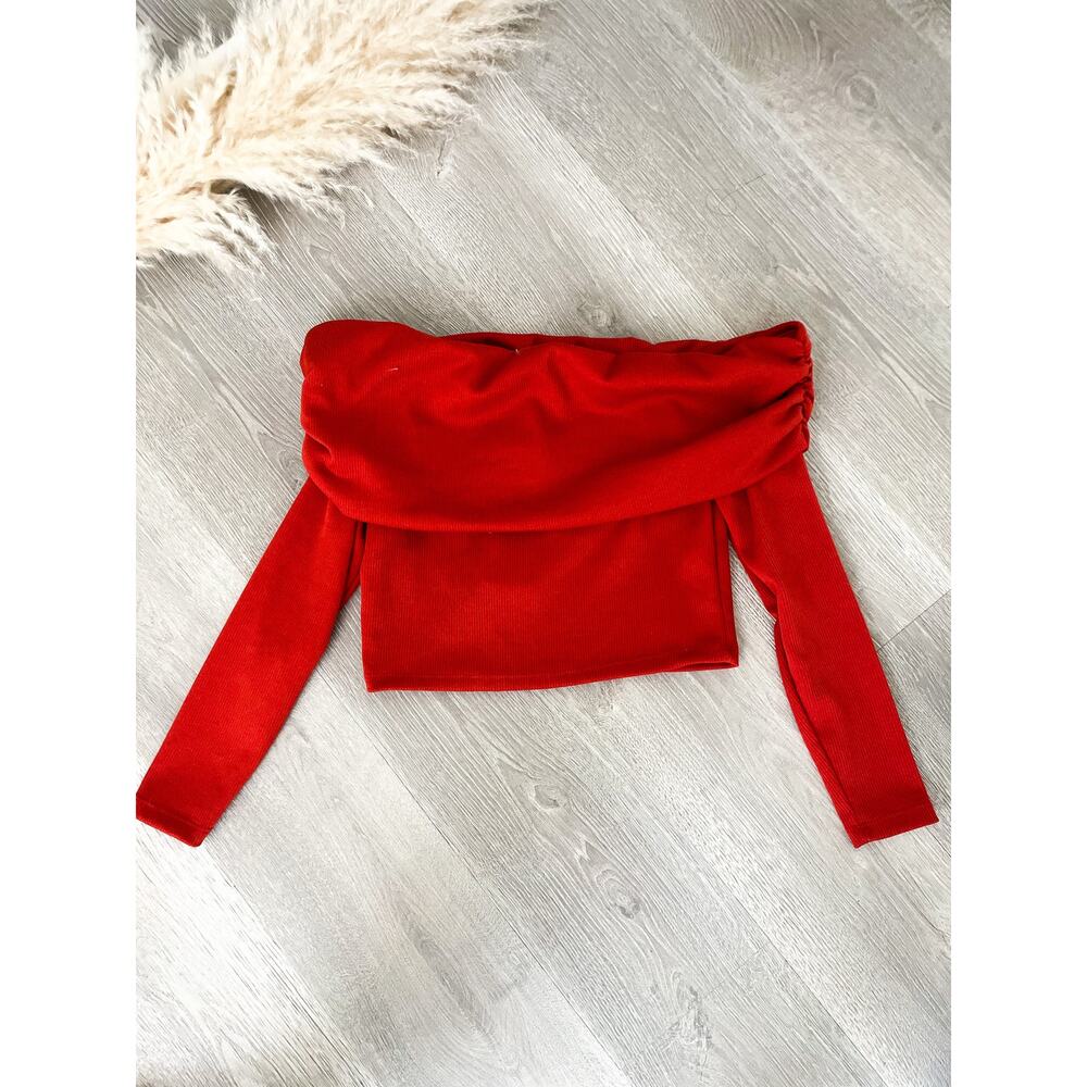 💥 5 for $25 Sale NWT Rebdolls Ribbed Off Shoulder Top Large Burnt Orange LS